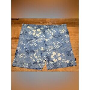 Vintage Blue and White Hawaiian Floral Men’s Swim Board Shorts